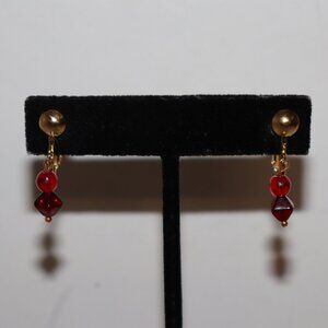 💛❤️ Gold & Red Glass Dangle Clip-On Earrings · 1" · Vintage Flame ✨